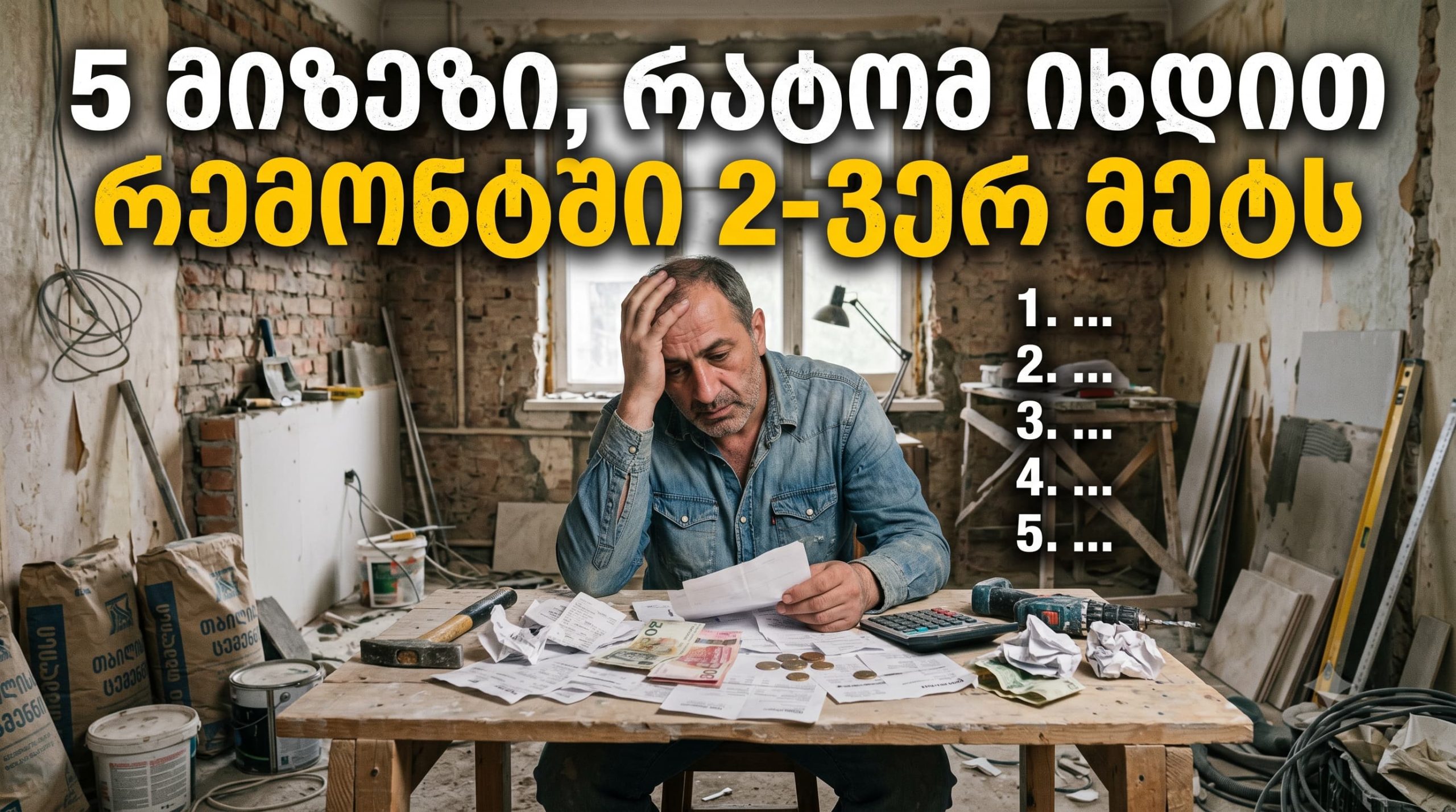 რატომ ვიხდით რემონტში 2ჯერ მეტს
